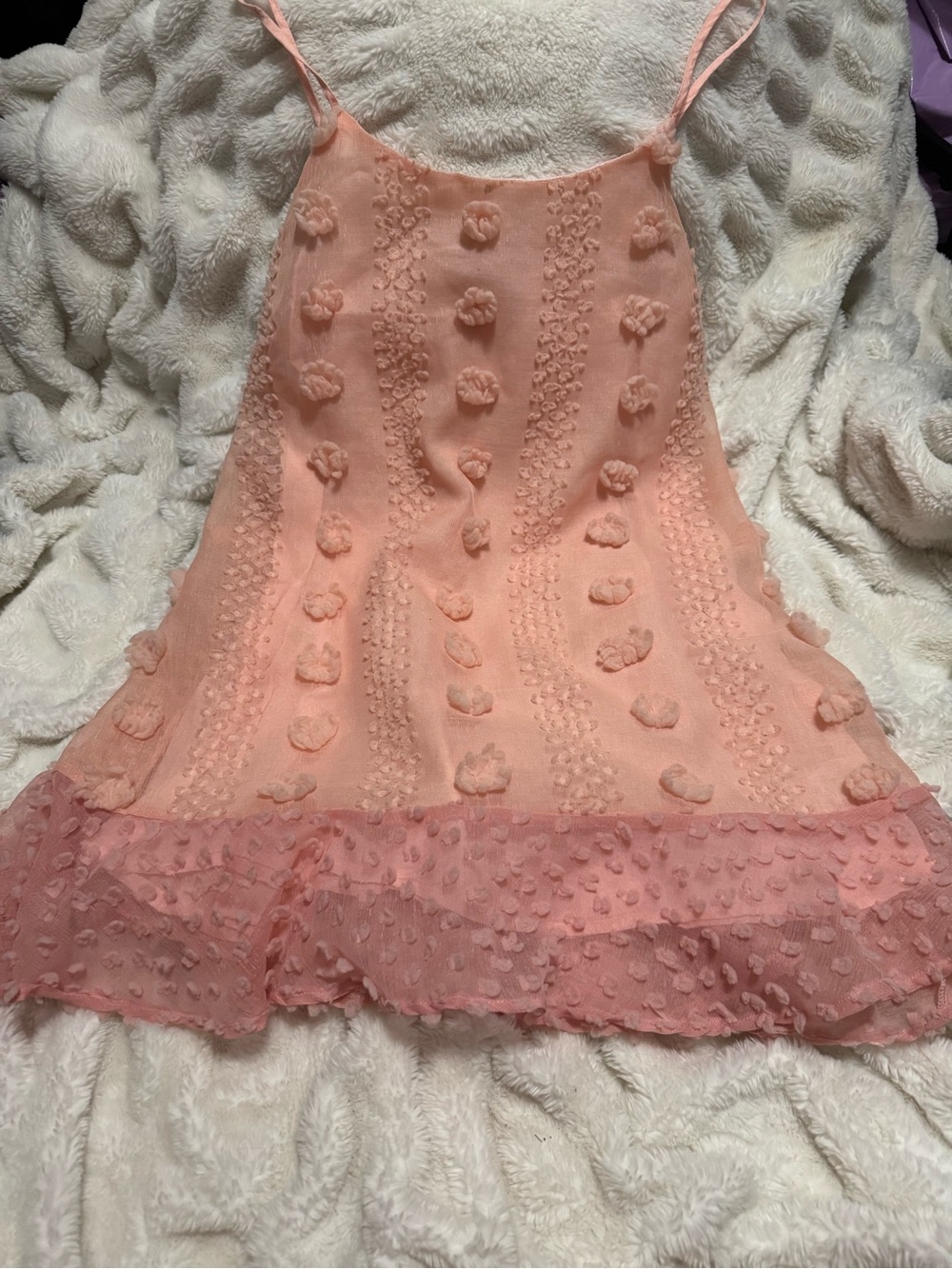 FAVLUX Peach Textured Floral Applique Dress